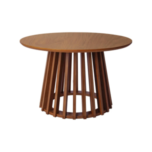 Set de 2 tables basses rondes plateau effet bois noyer et pieds en bois de sapin. Ø40cm et Ø60cm