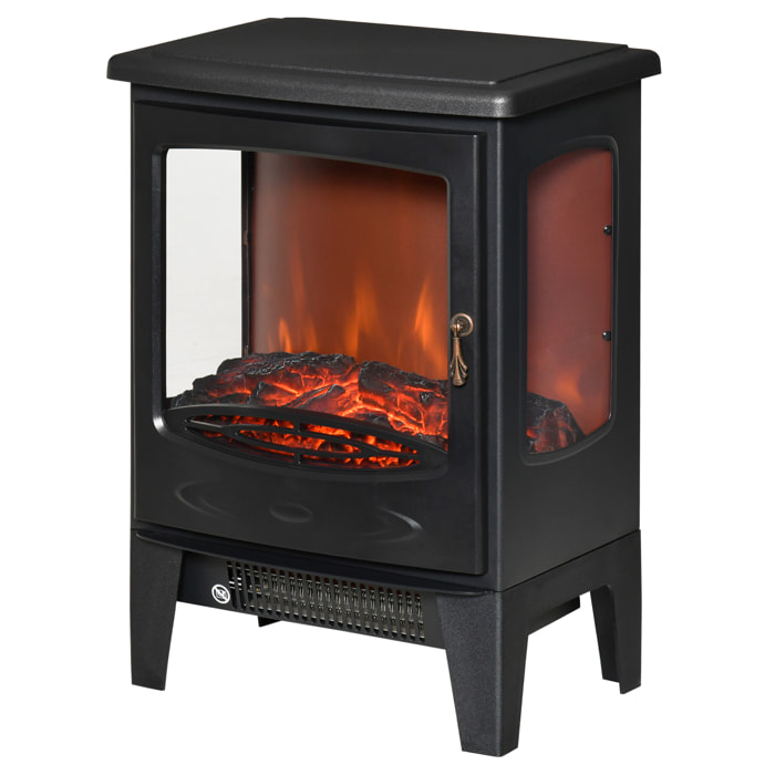 Cheminée électrique poêle style néo-rétro 1000-2000 W simulation flammes LED luminosité réglable acier ABS noir