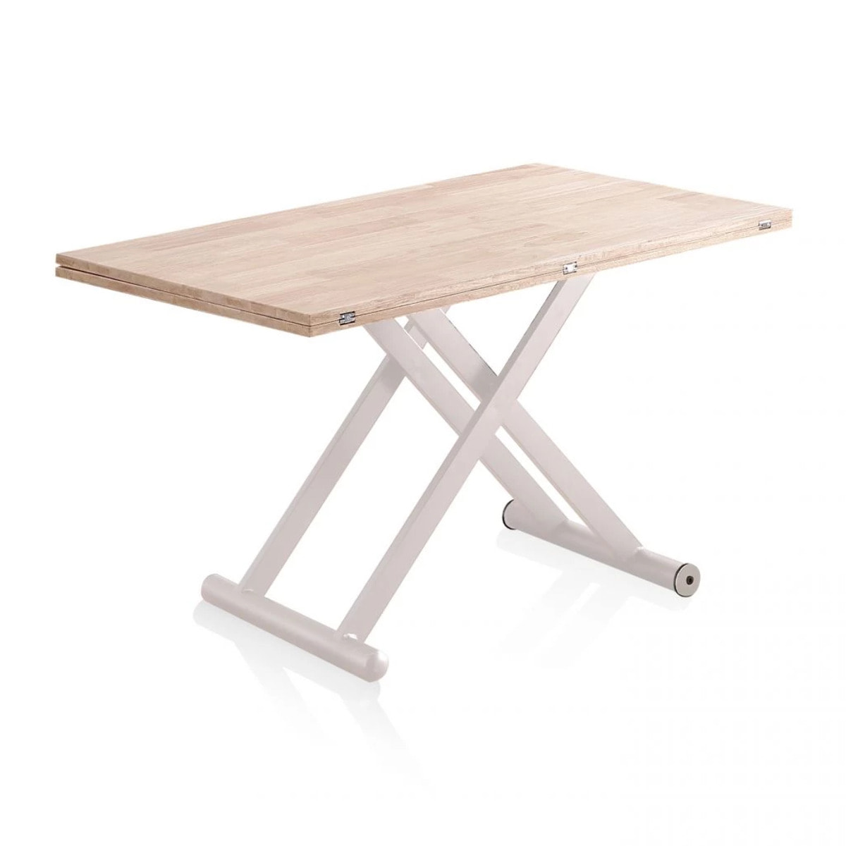 Mesa de centro elevable y extensible en blanco y roble 57-114x49-76 cm Katia Roble - Blanco