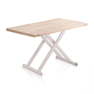 Mesa de centro elevable y extensible en blanco y roble 57-114x49-76 cm Katia Roble - Blanco