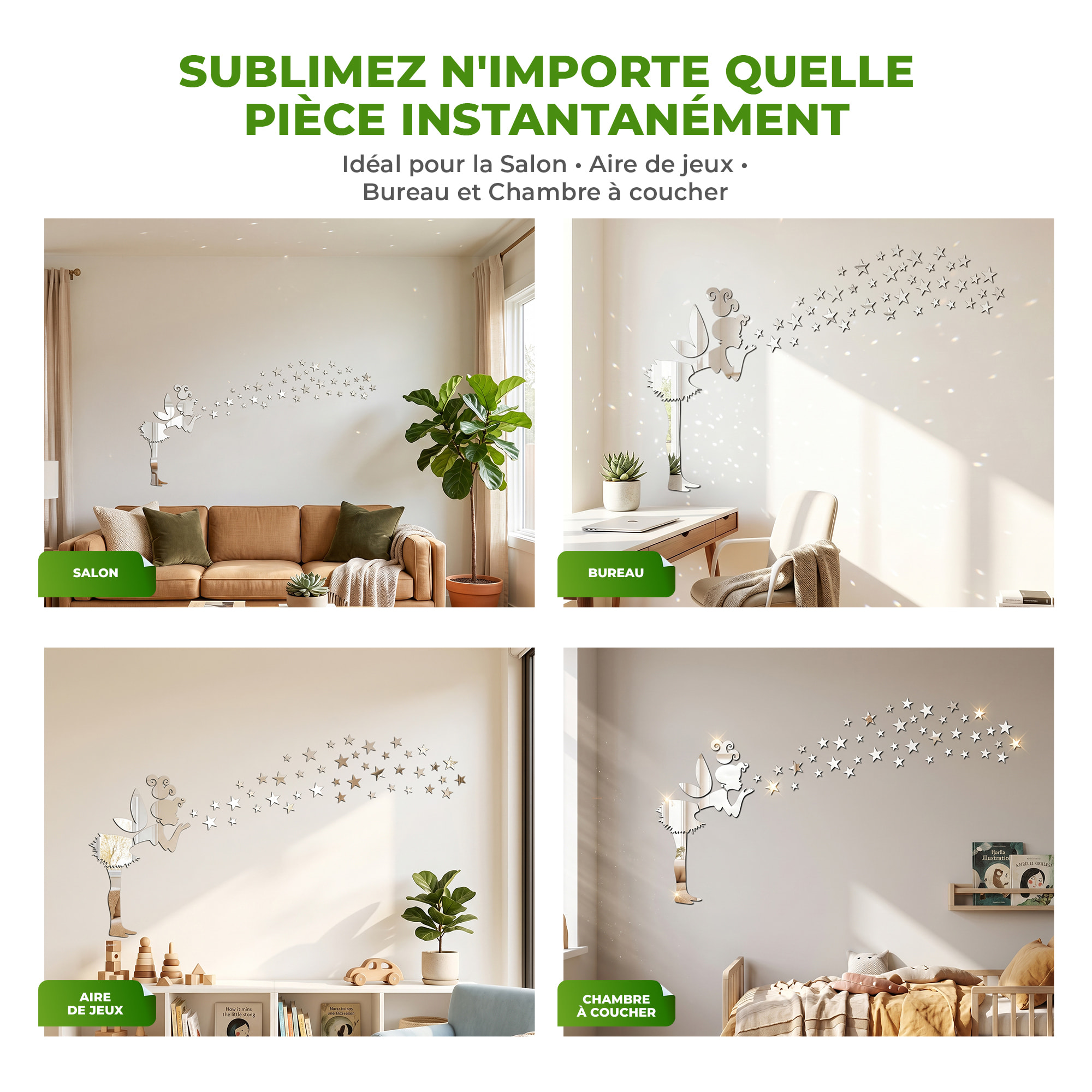 Sticker miroir Fée et 42 étoiles