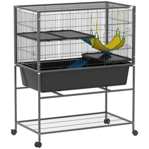 Jaula para Hurones de 3 Niveles Jaula para Conejos con Ruedas Rampas Hamaca y Bandeja Extraíble Recinto para Roedores Chinchillas 88x48x102 cm Gris Oscuro