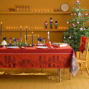 Chemin de table pur coton anti tache motif jacquard Casse noisettes rouge festif