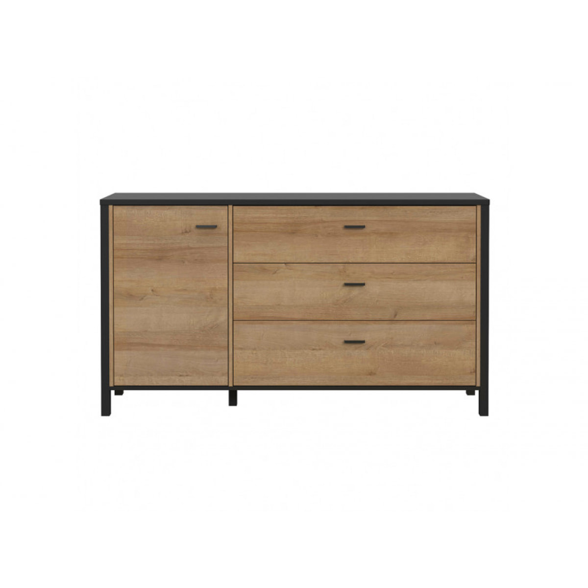 Buffet 3 tiroirs et 1 porte en bois effet chêne - MIAMI