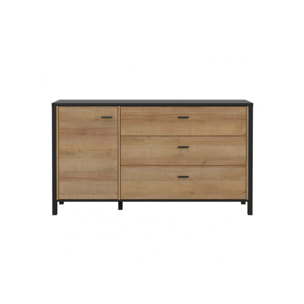Buffet 3 tiroirs et 1 porte en bois effet chêne - MIAMI