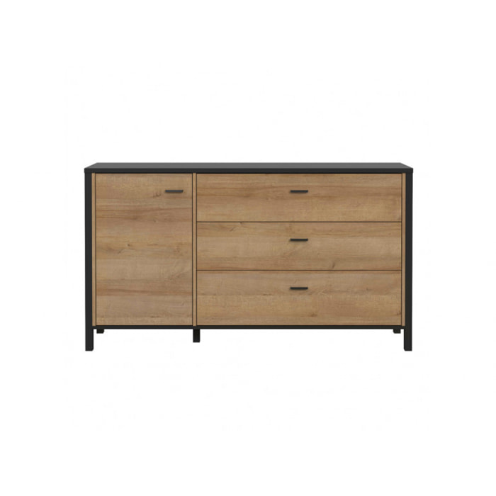 Buffet 3 tiroirs et 1 porte en bois effet chêne - MIAMI