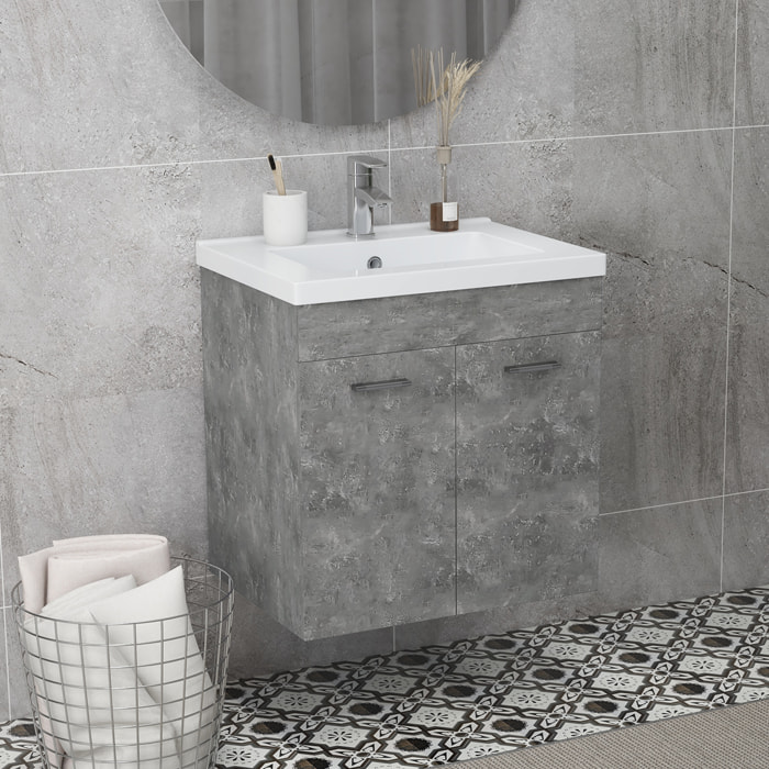 Mueble de Baño con Lavabo Cerámico Armario Bajo de Lavabo de Pared con 2 Puertas y Estante Ajustable Acabado Melamina 60x45,5x60 cm Gris