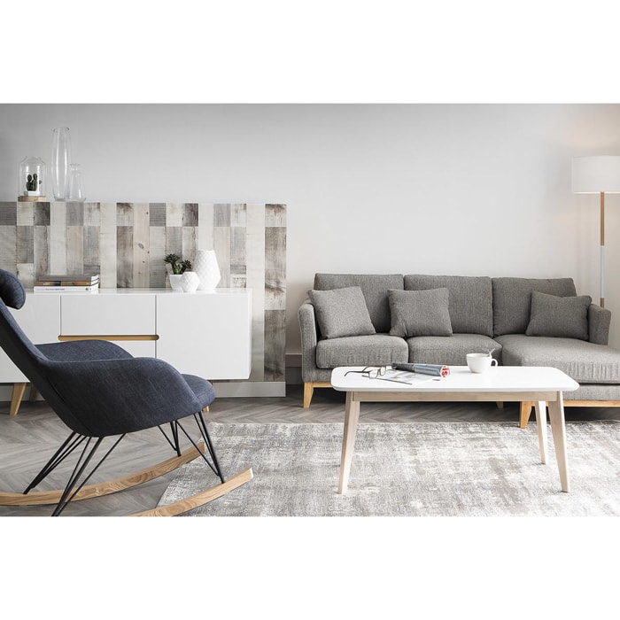 Rocking chair scandinave en tissu effet velours gris, métal noir et bois clair JHENE