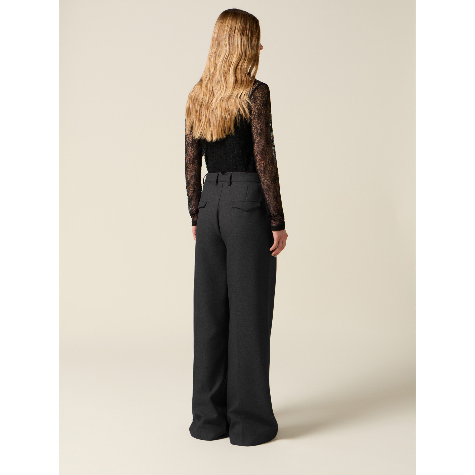 Oltre - Pantalones cropped anchos de franela - Gris