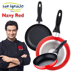 Bateria de cocina 7 piezas MAGEFESA Kenia de acero vitrificado con juego de sartenes (16/20/24 cm) SAN IGNACIO Navy Red en aluminio prensado