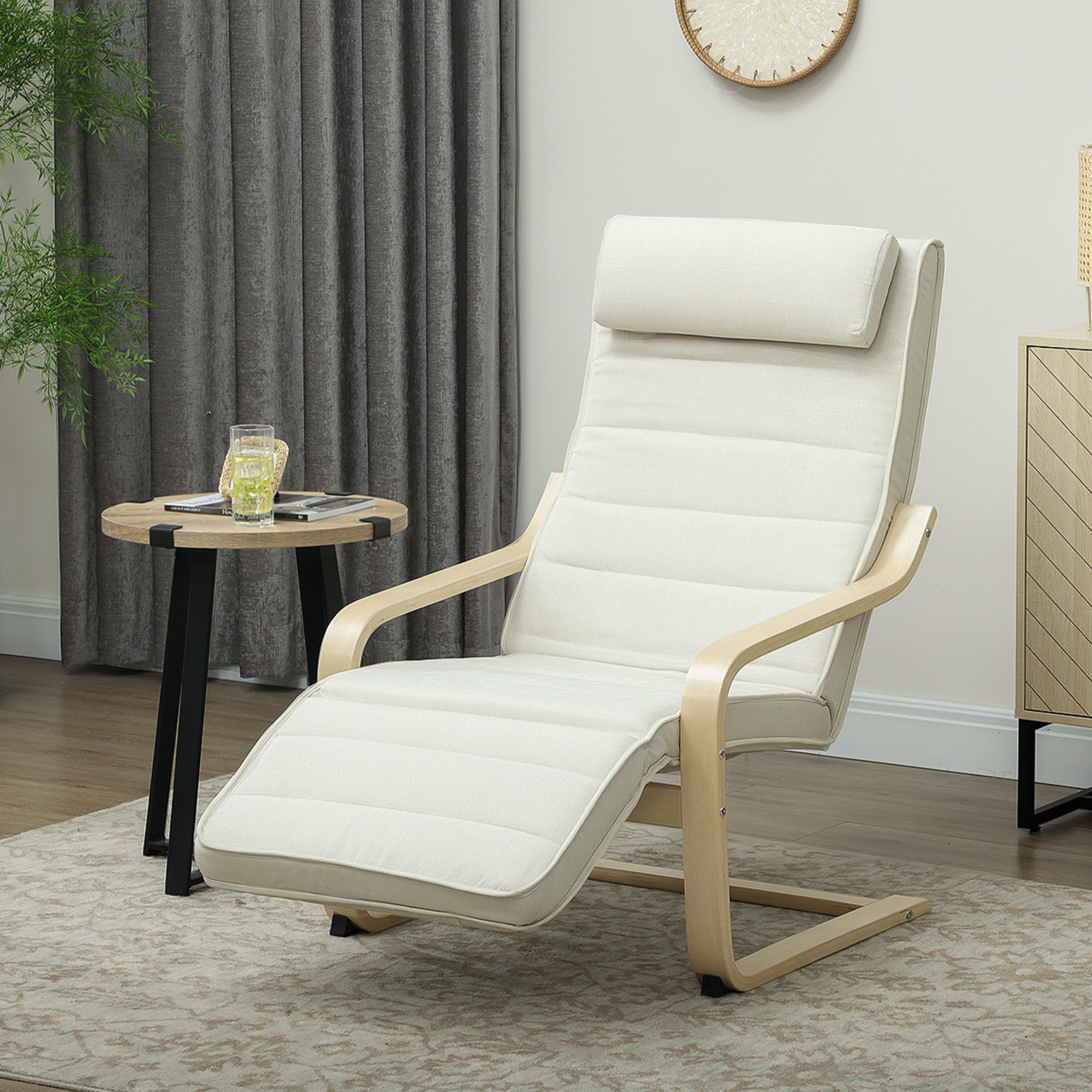 Fauteuil de relaxation massant chauffant style nordique repose-pieds ajustable bois crème