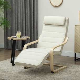 Fauteuil de relaxation massant chauffant style nordique repose-pieds ajustable bois crème