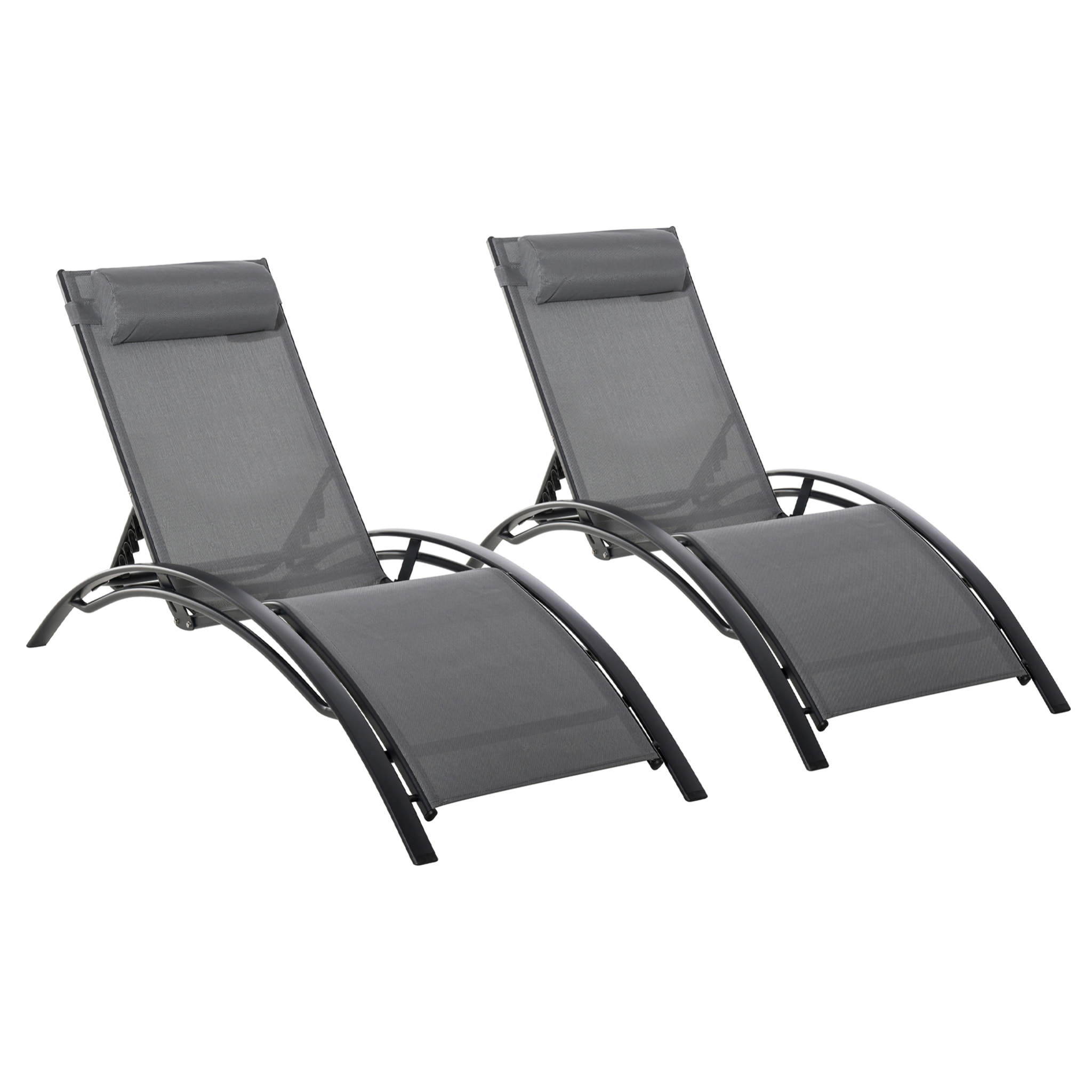Juego de 2 Tumbonas de Jardín Relax con Marco de Aluminio Tumbonas Reclinables con Respaldo Ajustable en 5 Posiciones y Reposacabezas para Terraza Balcón 171x64x82 cm Gris