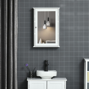 Armoire murale de salle de bain avec miroir - armoire à glace - placard de rangement toilettes - 1 porte, 2 étagères - verre MDF blanc