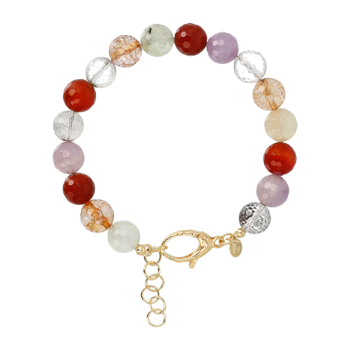 Bracciale in Argento 925 Placcato Oro Giallo 18kt con Pietra Naturale Quarzo Multicolore