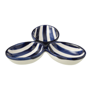 J-Line plat à tapas Granada Stripes Clover - céramique - blanc/bleu