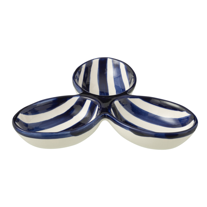 J-Line plat à tapas Granada Stripes Clover - céramique - blanc/bleu