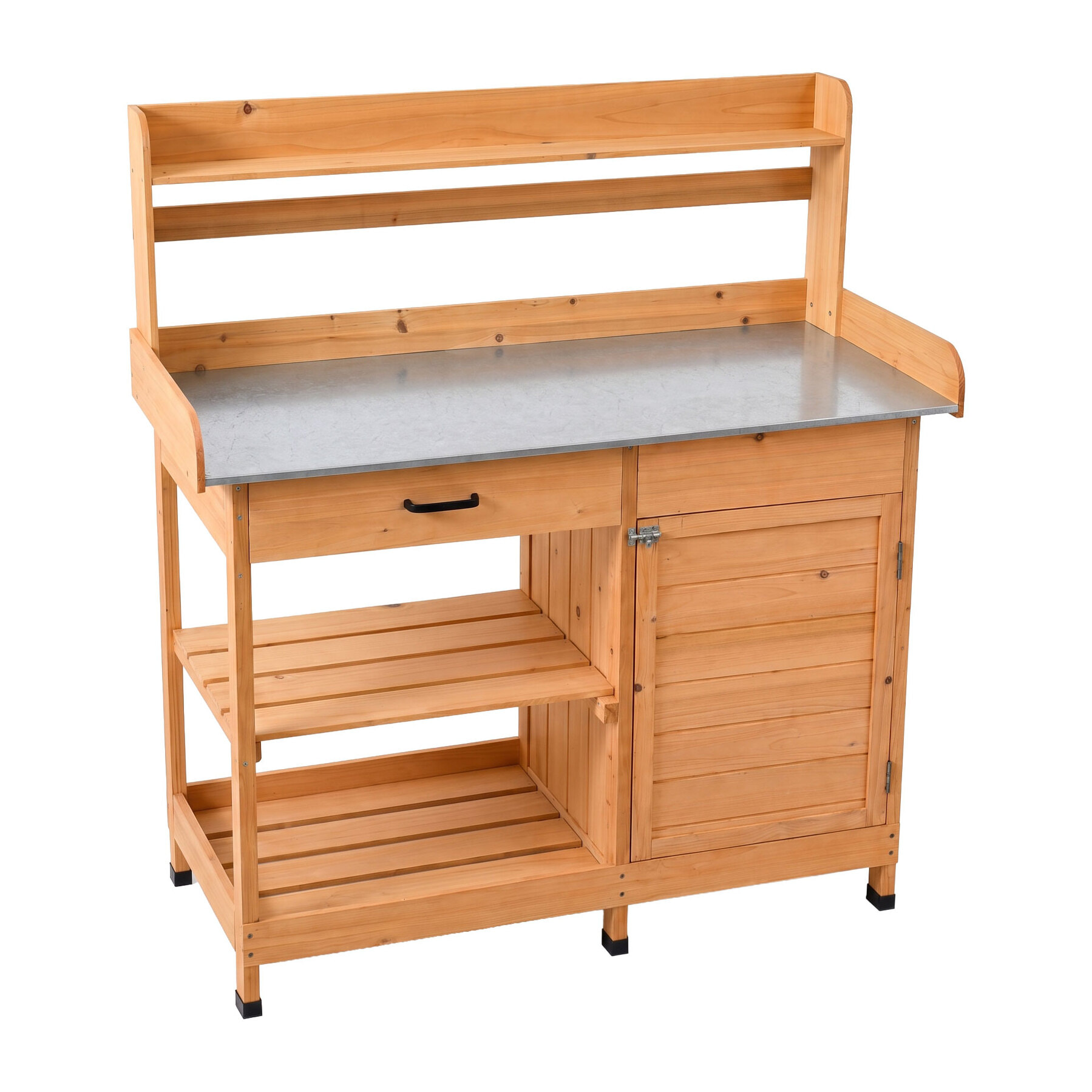 Gröunden - Tavolo da Lavoro per Giardinaggio 102x125x41,4 cm con Ripiano in Metallo e Armadietto in Legno massello