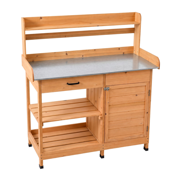 Gröunden - Tavolo da Lavoro per Giardinaggio 102x125x41,4 cm con Ripiano in Metallo e Armadietto in Legno massello