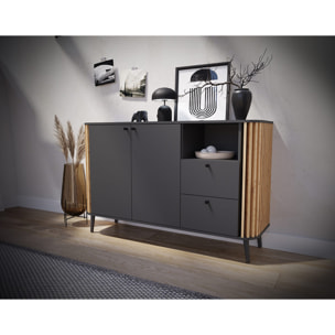 Camberwell - buffet bas - gris et effet bois - 138 cm - Bois / Gris