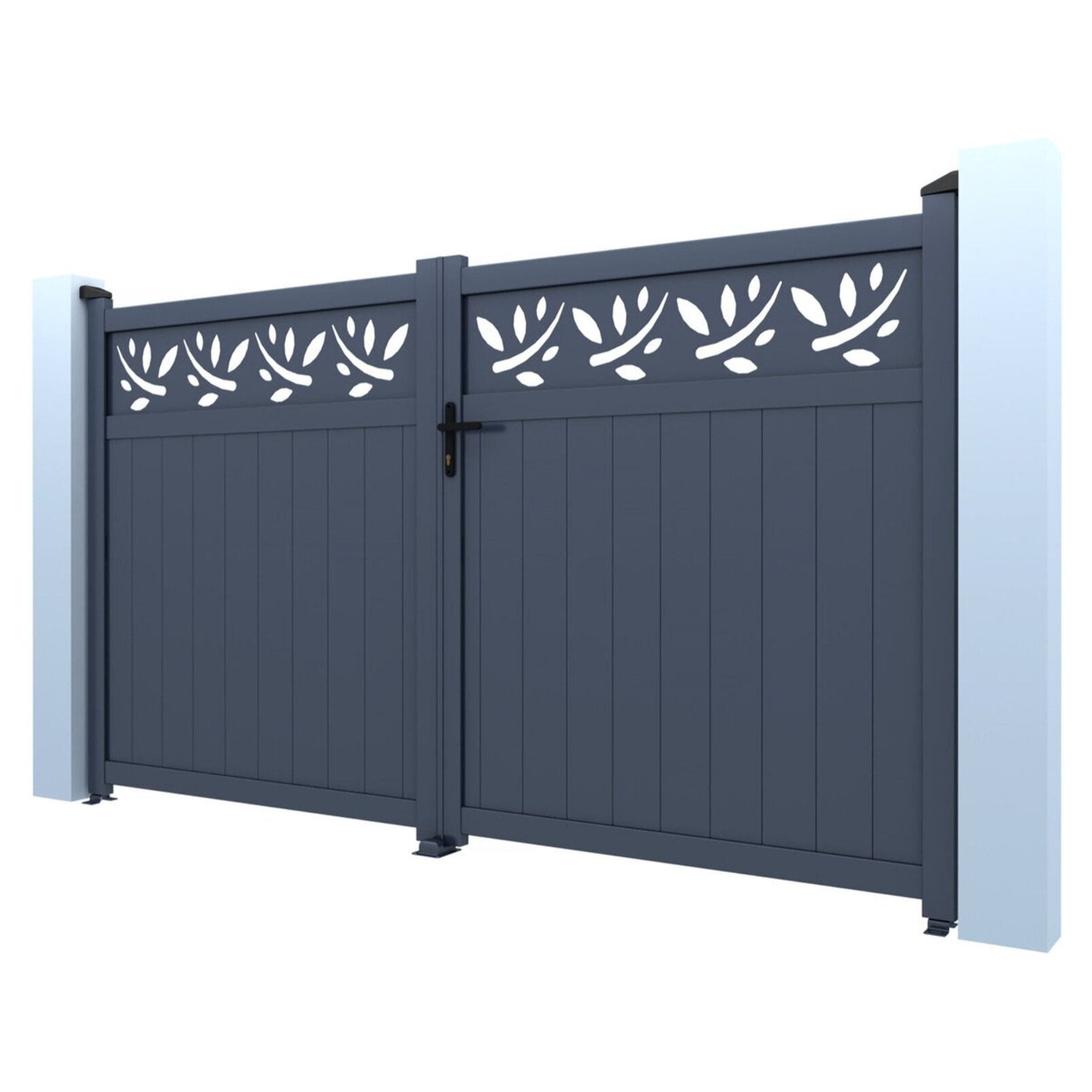 Portail aluminium semi-ajouré à motif "Maya" - 340 x 180 cm - Gris