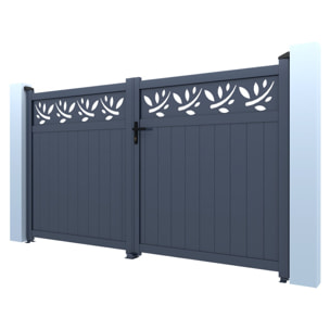 Portail aluminium semi-ajouré à motif "Maya" - 340 x 180 cm - Gris