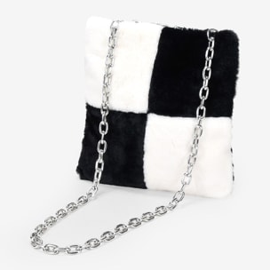 Bolso blanco y negro de pelo