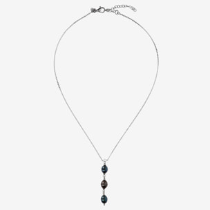 PERLAVIVA - Collana Catena Rolo a 'Y' in Argento 925 e Pendente in Perle d'Acqua Dolce Verdi Petrolio Ø 7/8 mm