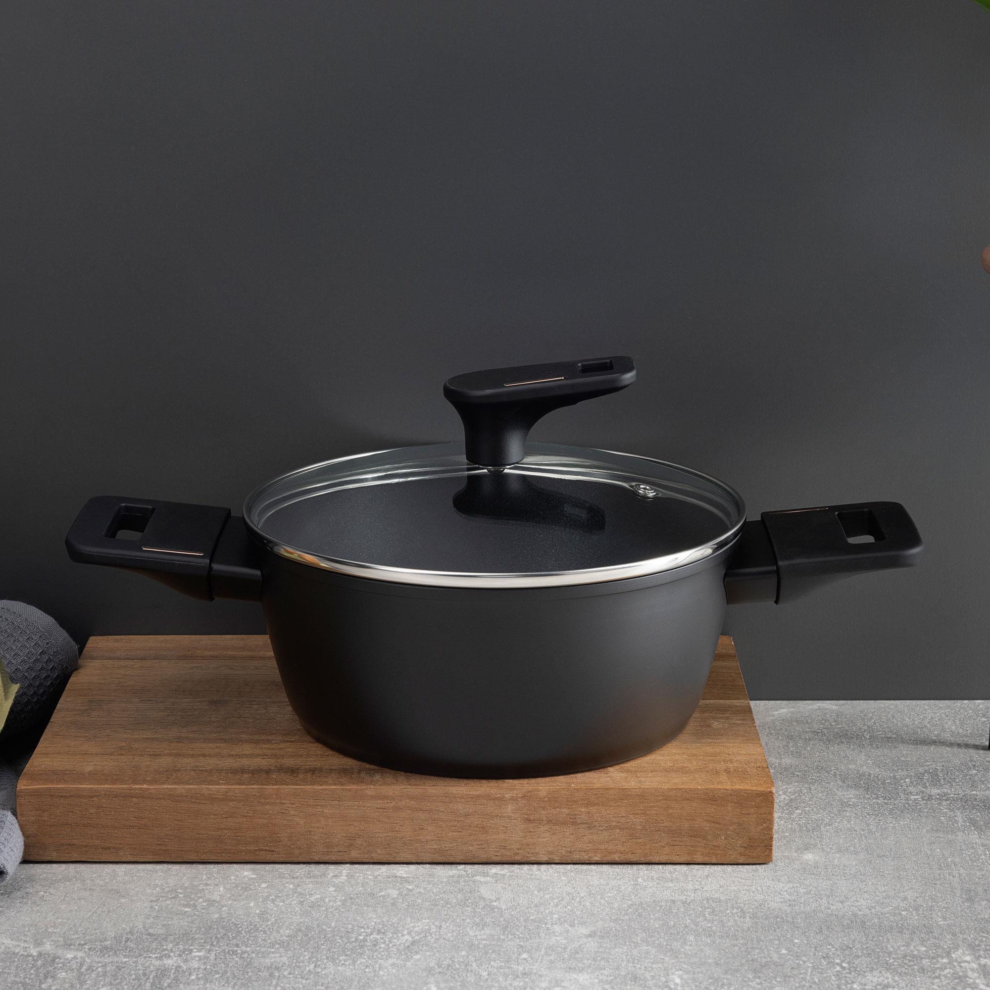 cacerola baja ø20cm 2,2l con tapa en aluminio forjado color negro