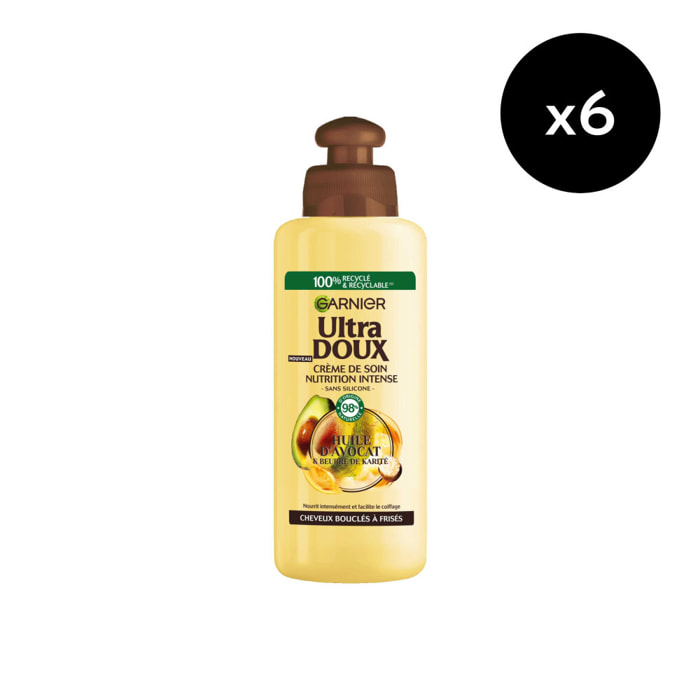 Lot de 6 - Garnier Ultra Doux Pure Huile d'Avocat & Beurre de Karité Crème de Soin 2-en-1 Nutrition Bouclante 200ml - Homme & Fe