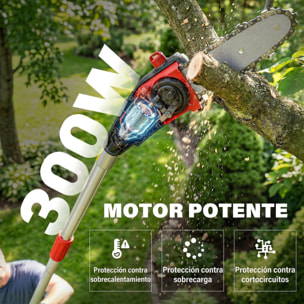 Motosierra de Batería Extensible 1,94-2,56 m, Motosierra Eléctrica con Motor 300 W, 2 Baterías 4,0 Ah, Cargador, Doble Bloqueo, Lubricación Automática, Correa, 6 m/s, para Podar Árboles