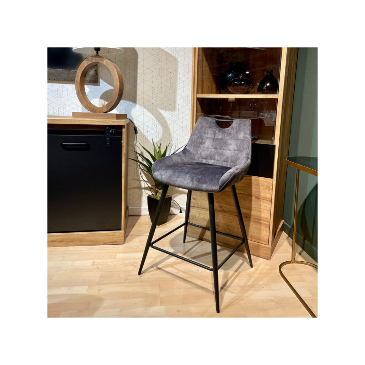 Chaise de bar en velours avec poignée et pieds en métal - ROSA 2