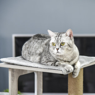 Árbol Rascador para Gatos 67x38,5x114 cm Torre de Escalada de Gatos con Cueva de Madera Múltiples Plataformas y Postes de Rascar de Yute Juego y Descanso Gris