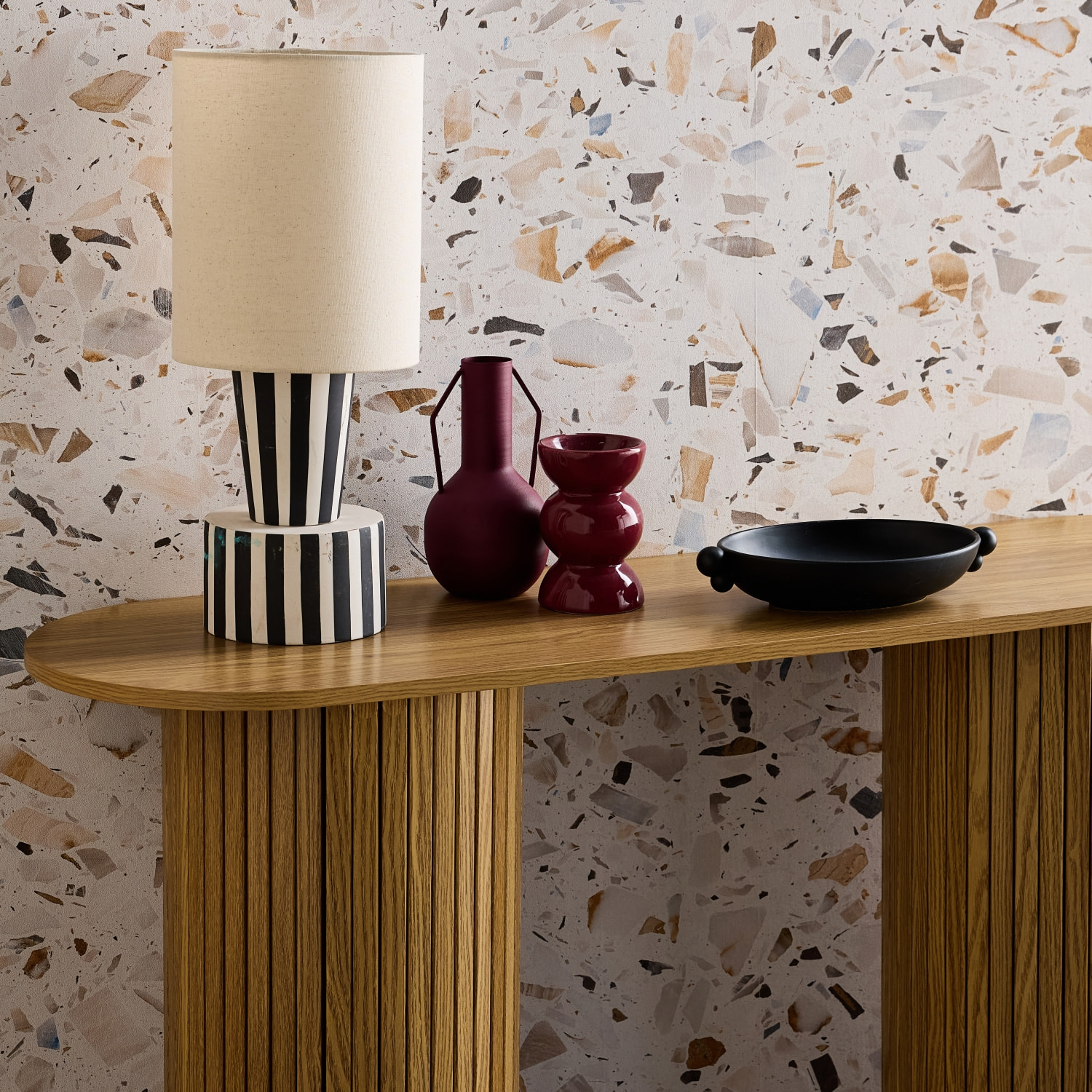 Console scandinave ovale décor bois rainuré LEGACY