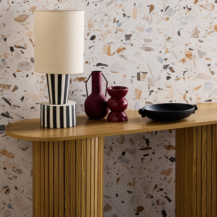 Console scandinave ovale décor bois rainuré LEGACY