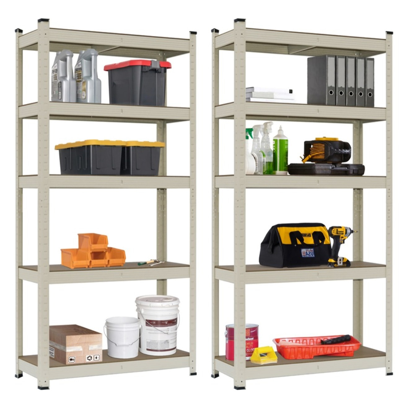 Set da 2 scaffali metallici 150x75x30 cm, color avorio