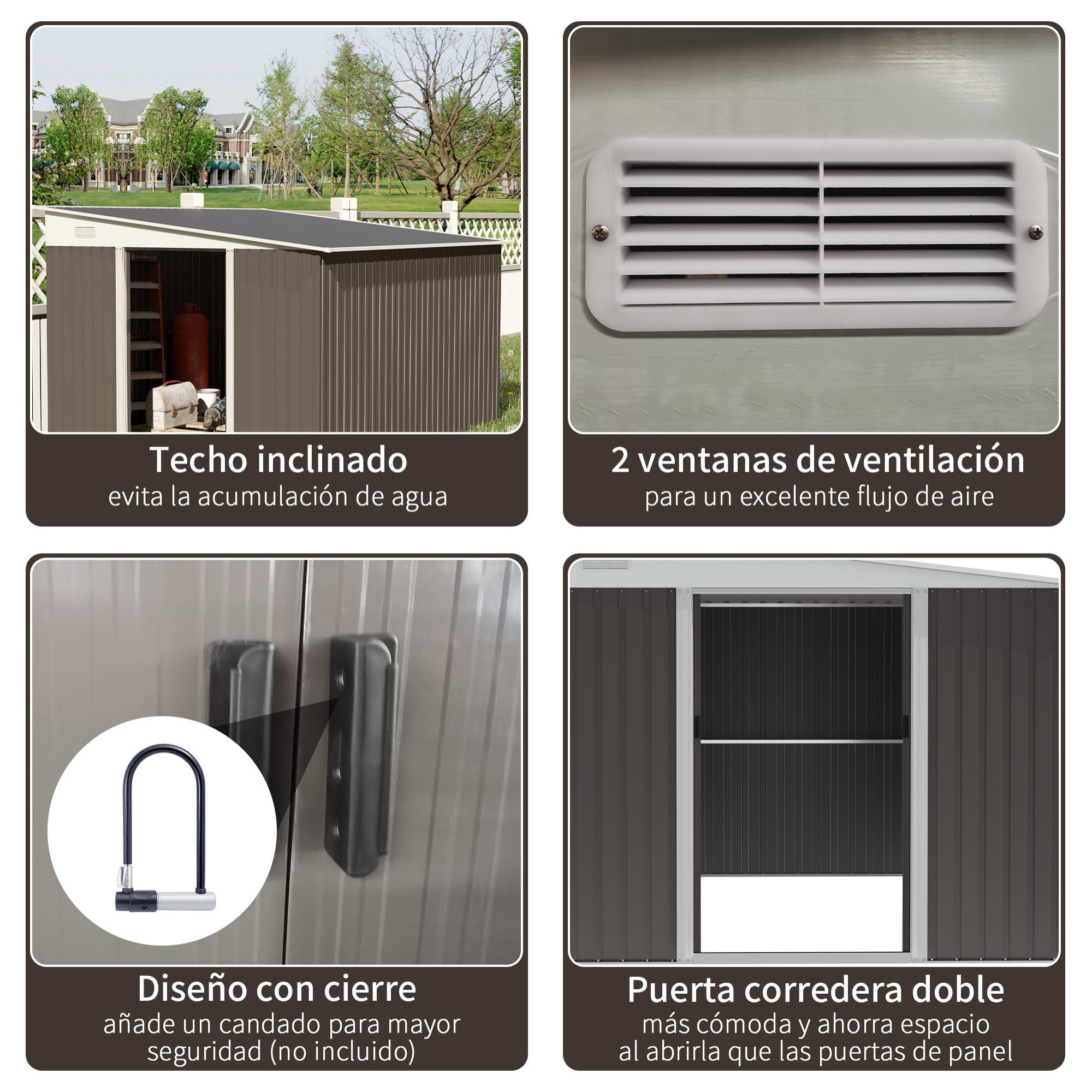 Cobertizo de Jardín 280x345x201 cm 8,9 m² Caseta Exterior de Acero para Almacenamiento de Herramientas con Puerta y 2 Ventanas Gris