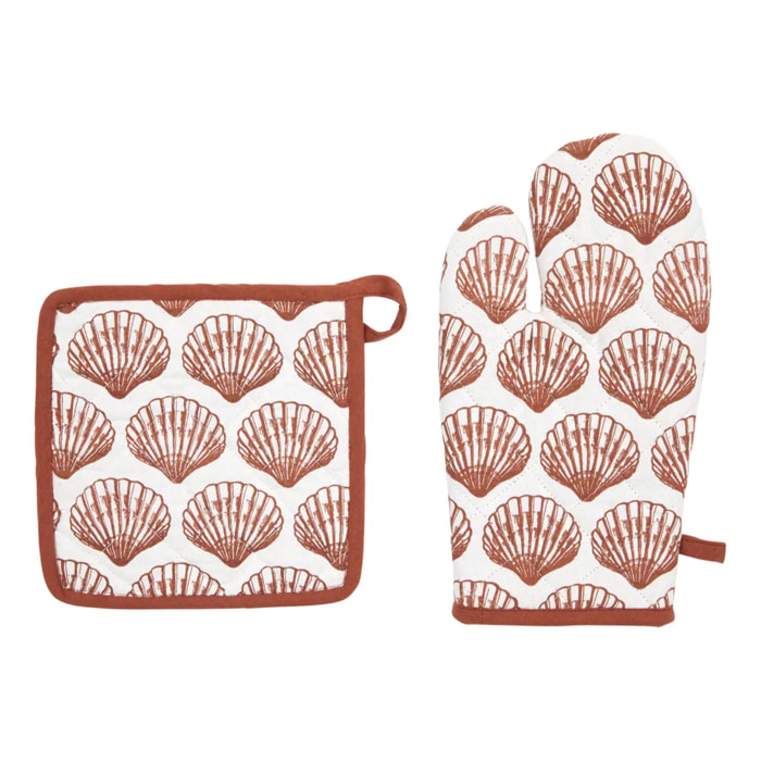 Gant et manique Oceania terracotta imprimé coquillage