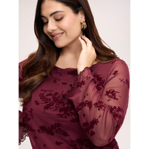 Fiorella Rubino - T-shirt in tulle con ricamo flock - Bordeaux