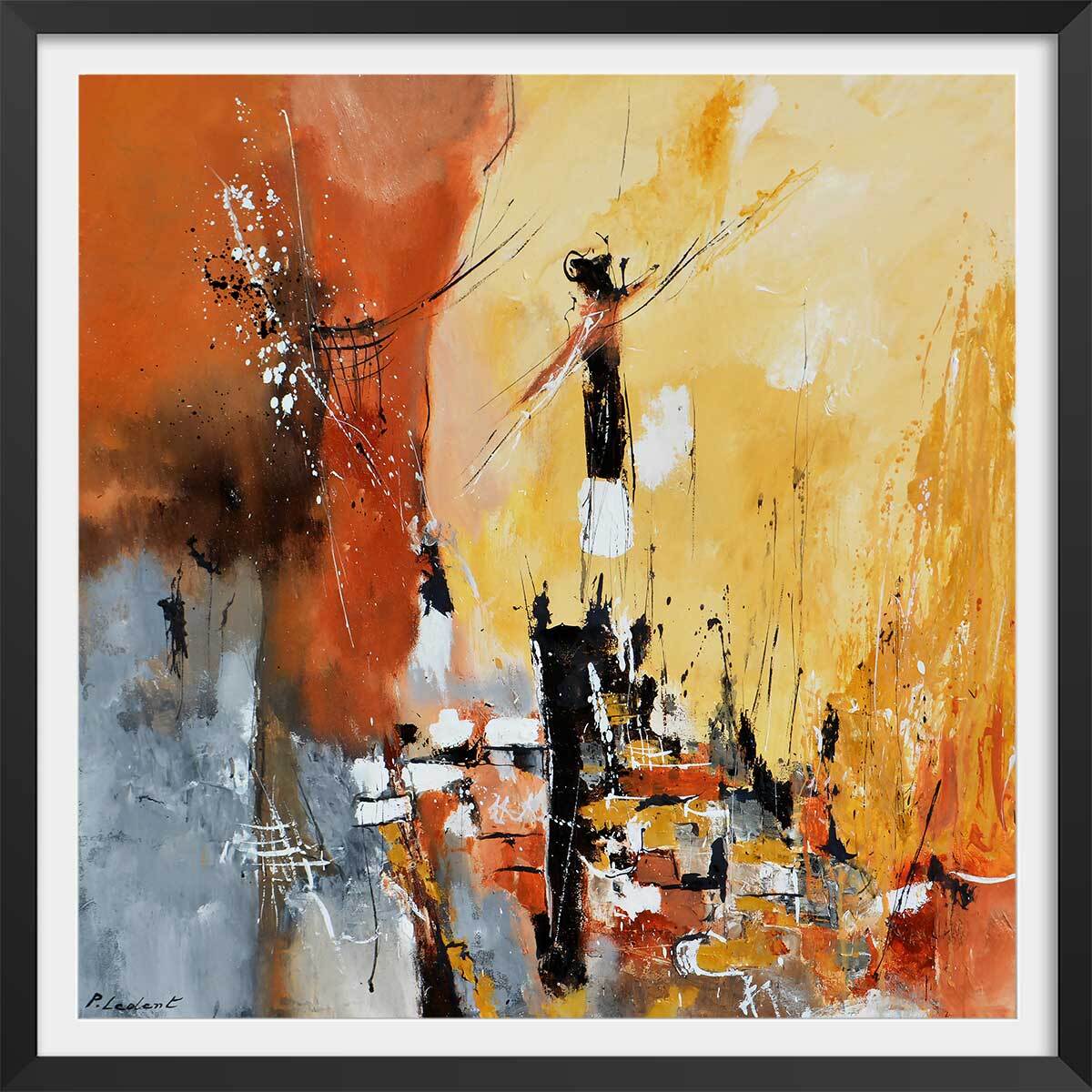 Affiche abstraite terre d' ocre et de sienne Affiche + cadre en bois - Noir