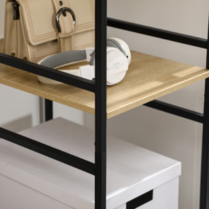 Penderie portant à vêtements style industriel en métal avec tringle et 4 étagères - dim. 100L x 46L x 170,5H cm - métal aspect chêne clair