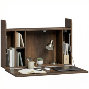 Bureau mural pliable - table murale rabattable - 5 niches, étagère - effet bois vieilli
