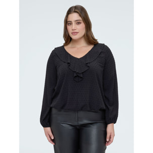 Fiorella Rubino - Blusa in plumetis a pois con volant - Nero