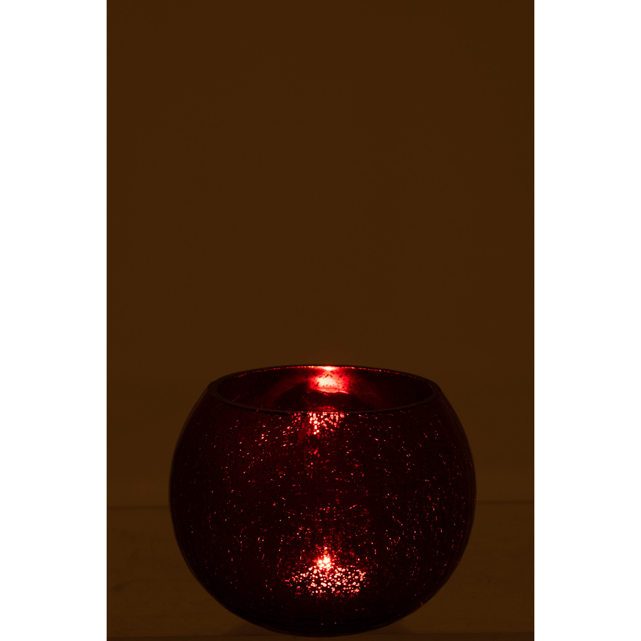 J-Line Photophore Boule Craquele Verre Brillant Rouge Medium