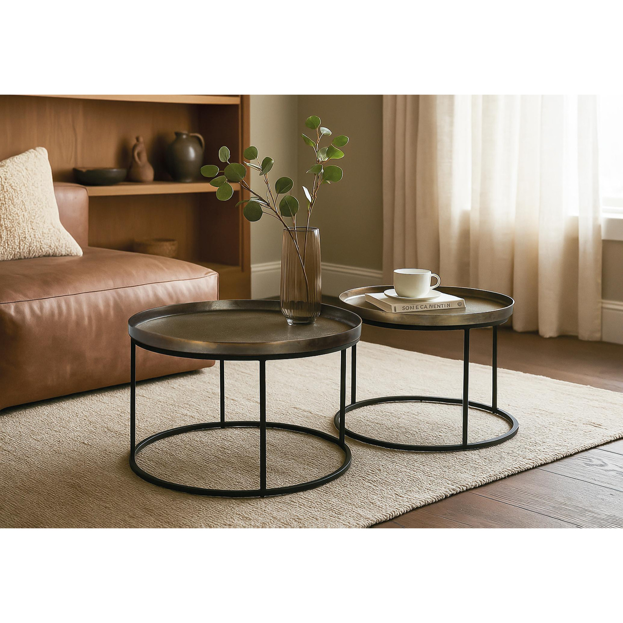 Mesas de Centro de Aluminio Mesa Grande: 75 Cm, Mesa Pequeña: 65 Cm Estilo Industrial