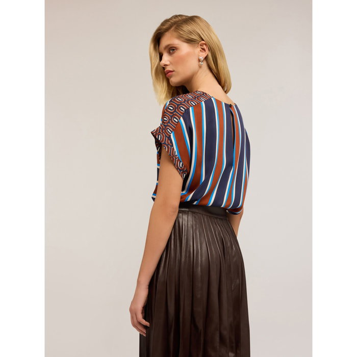 Motivi - Blusa kimono fantasia a righe - Blu