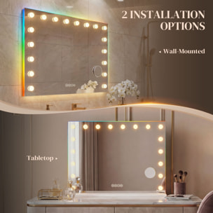 Miroir maquillage Hollywood lumineux LED tactile réglable 18 ampoules HP bluetooth