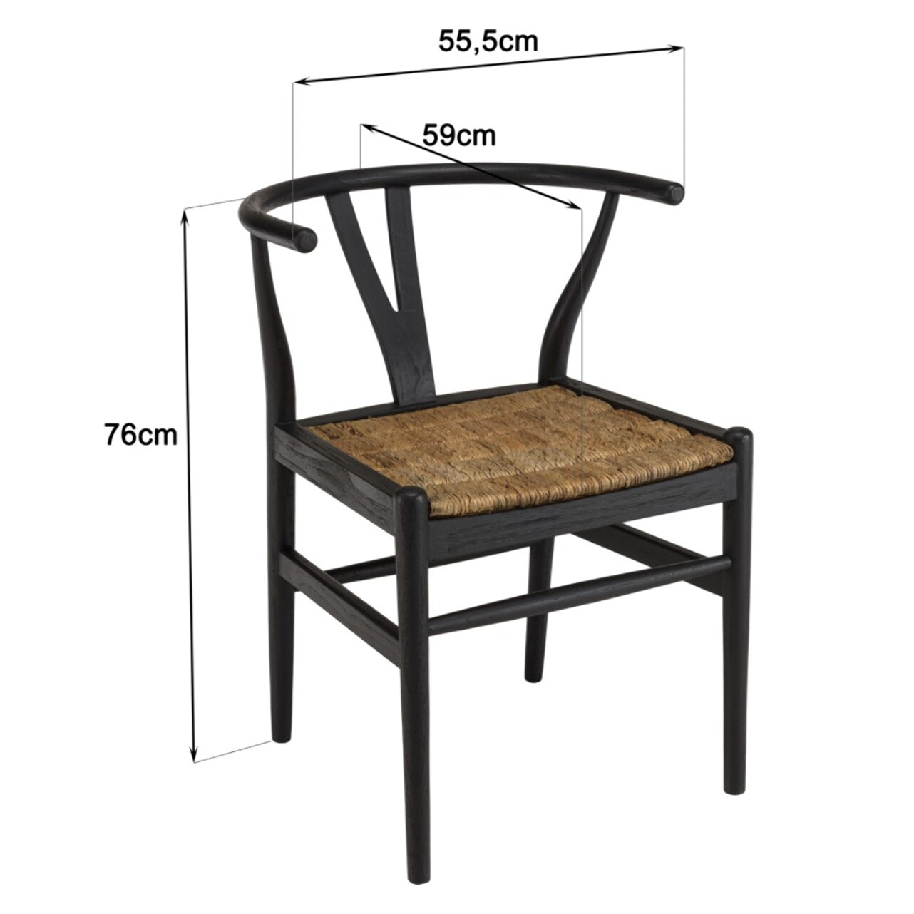 SIXTINE - Chaise noire en bois de teck recyclé dossier arrondi