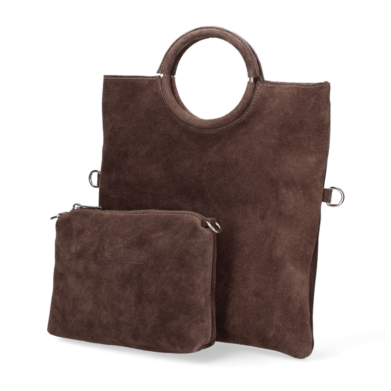 Borsa a mano da donna Made in Italy - Modello Zelia - Pelle scamosciata - 29.0 x 30.0 x 1.0 cm