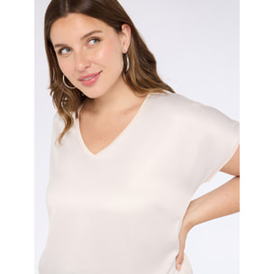 Fiorella Rubino - T-shirt bimaterica con scollo a V - Rosa cipria